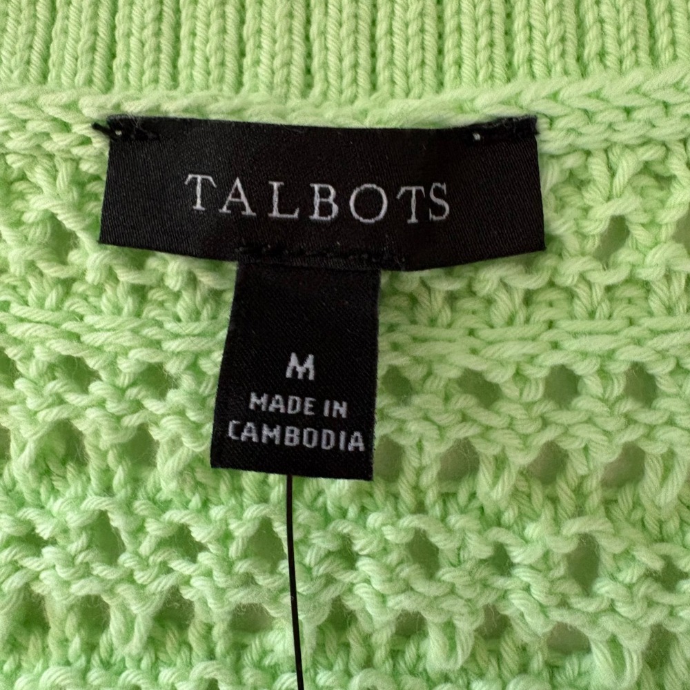 NEW Talbots Womens Medium Sweater Vest Green Pointelle Knit V-Neck 100% Cotton - Picture 4 of 8